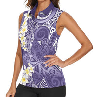 Violet Polynesian Tribal Frangipani Tropical Vibe Women Sleeveless Polo Shirt