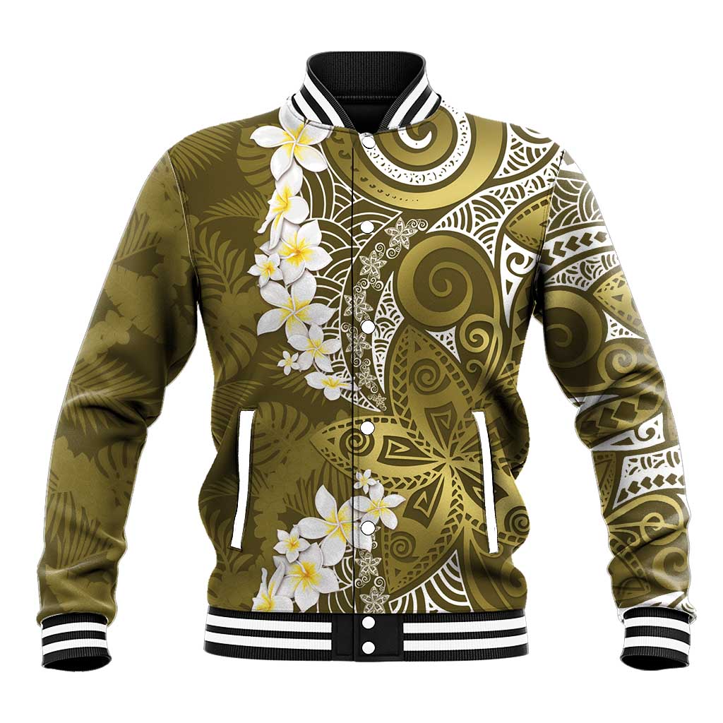 Gold Polynesian Tribal Frangipani Tropical Vibe Baseball Jacket