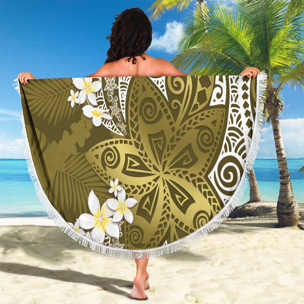 Gold Polynesian Tribal Frangipani Tropical Vibe Beach Blanket