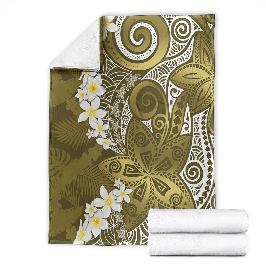 Gold Polynesian Tribal Frangipani Tropical Vibe Blanket