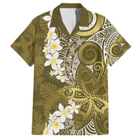 Gold Polynesian Tribal Frangipani Tropical Vibe Family Matching Long Sleeve Bodycon Dress and Hawaiian Shirt LT14 Dad's Shirt - Short Sleeve Gold - Polynesian Pride