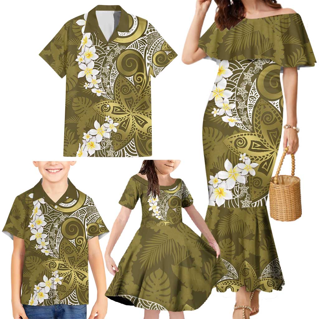 Gold Polynesian Tribal Frangipani Tropical Vibe Family Matching Mermaid Dress and Hawaiian Shirt LT14 - Polynesian Pride