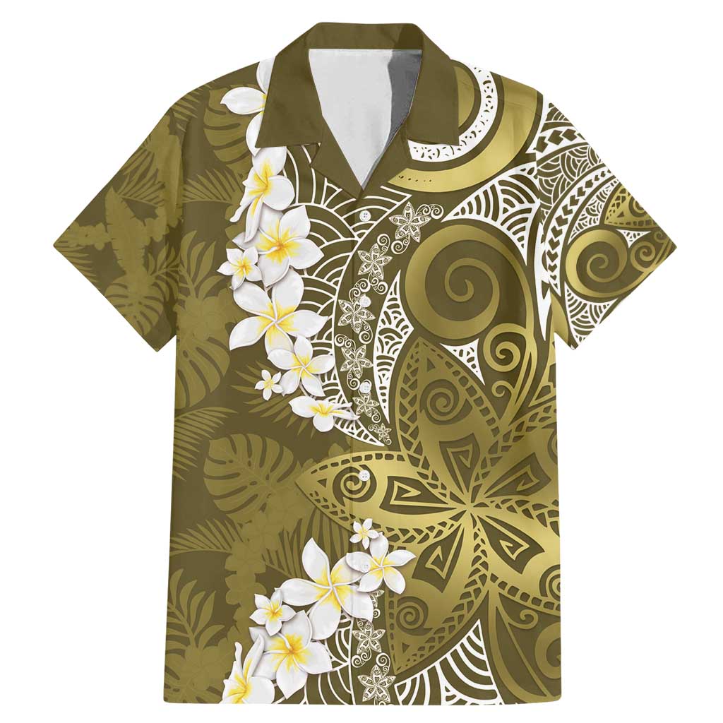 Gold Polynesian Tribal Frangipani Tropical Vibe Family Matching Mermaid Dress and Hawaiian Shirt LT14 Dad's Shirt - Short Sleeve Gold - Polynesian Pride