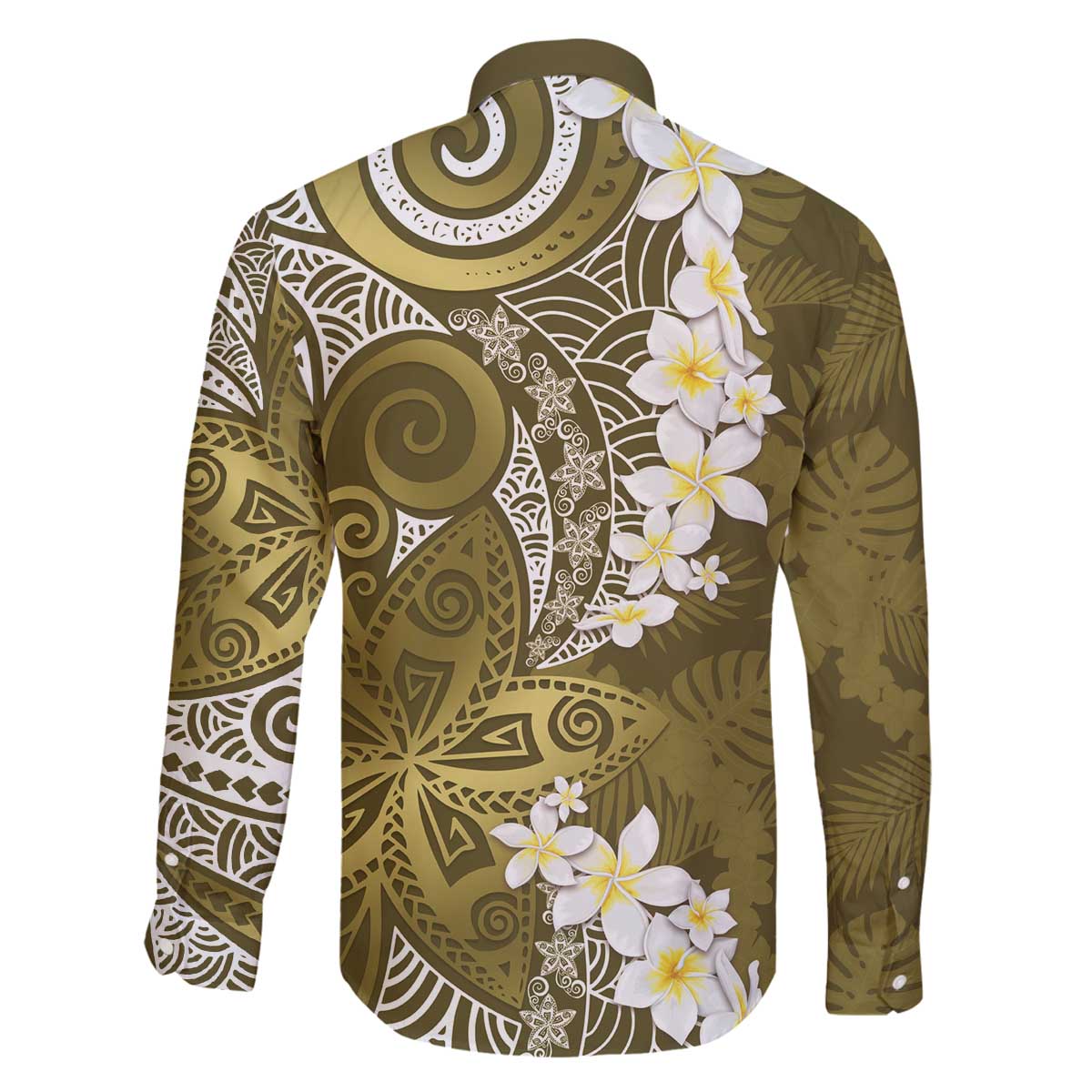 Gold Polynesian Tribal Frangipani Tropical Vibe Family Matching Off The Shoulder Long Sleeve Dress and Hawaiian Shirt LT14 - Polynesian Pride
