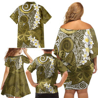 Gold Polynesian Tribal Frangipani Tropical Vibe Family Matching Off Shoulder Short Dress and Hawaiian Shirt LT14 - Polynesian Pride