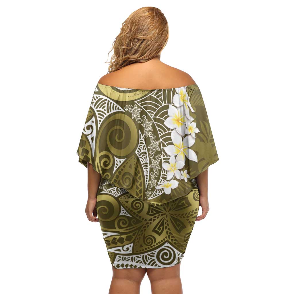 Gold Polynesian Tribal Frangipani Tropical Vibe Family Matching Off Shoulder Short Dress and Hawaiian Shirt LT14 - Polynesian Pride