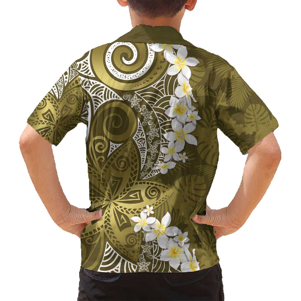Gold Polynesian Tribal Frangipani Tropical Vibe Family Matching Puletasi and Hawaiian Shirt LT14 - Polynesian Pride