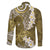 Gold Polynesian Tribal Frangipani Tropical Vibe Family Matching Puletasi and Hawaiian Shirt