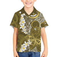 Gold Polynesian Tribal Frangipani Tropical Vibe Family Matching Puletasi and Hawaiian Shirt LT14 Son's Shirt Gold - Polynesian Pride