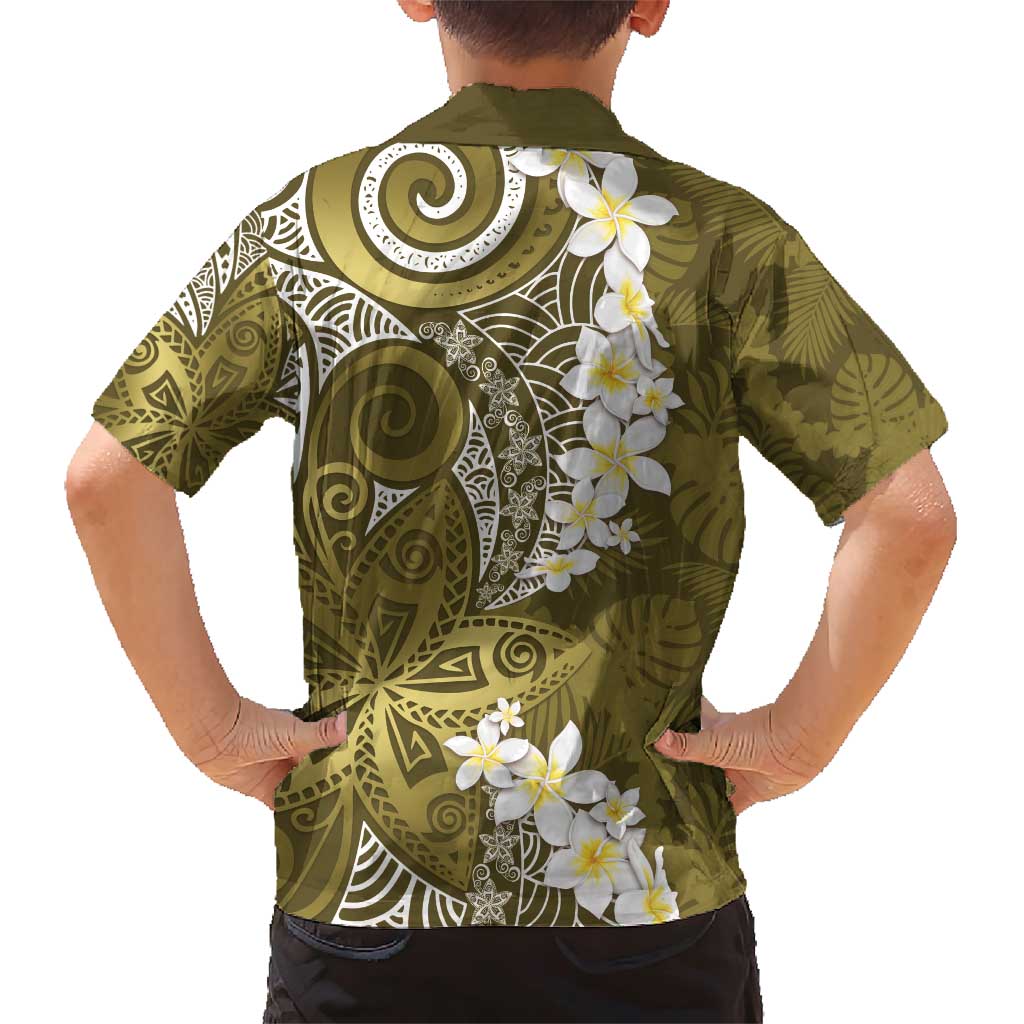 Gold Polynesian Tribal Frangipani Tropical Vibe Family Matching Short Sleeve Bodycon Dress and Hawaiian Shirt LT14 - Polynesian Pride