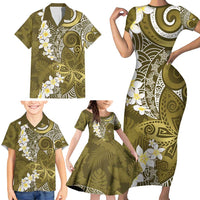 Gold Polynesian Tribal Frangipani Tropical Vibe Family Matching Short Sleeve Bodycon Dress and Hawaiian Shirt LT14 - Polynesian Pride