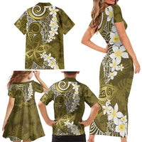 Gold Polynesian Tribal Frangipani Tropical Vibe Family Matching Short Sleeve Bodycon Dress and Hawaiian Shirt LT14 - Polynesian Pride