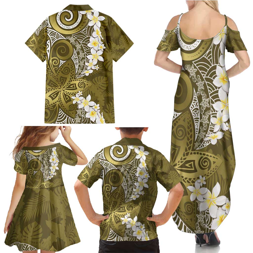 Gold Polynesian Tribal Frangipani Tropical Vibe Family Matching Summer Maxi Dress and Hawaiian Shirt LT14 - Polynesian Pride