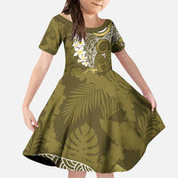 Gold Polynesian Tribal Frangipani Tropical Vibe Family Matching Tank Maxi Dress and Hawaiian Shirt LT14 Daughter's Dress Gold - Polynesian Pride