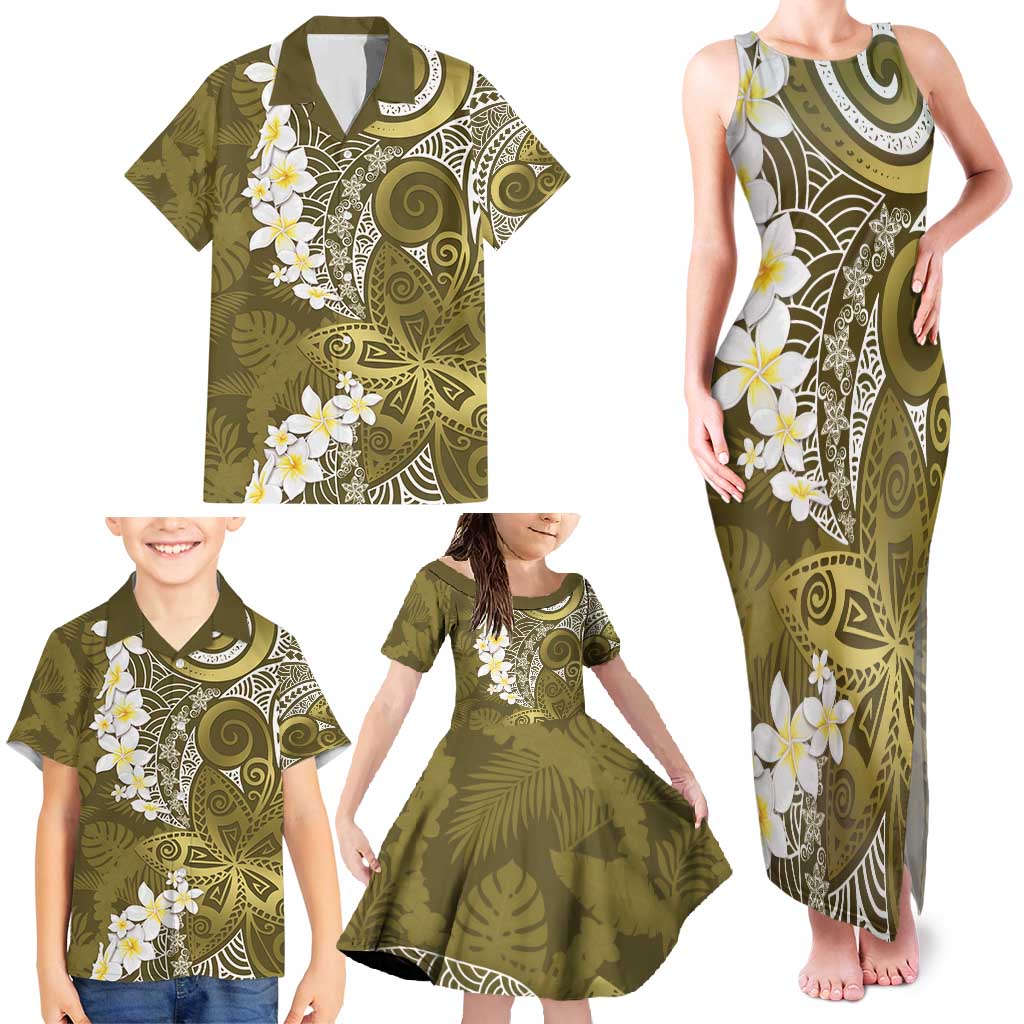 Gold Polynesian Tribal Frangipani Tropical Vibe Family Matching Tank Maxi Dress and Hawaiian Shirt LT14 - Polynesian Pride