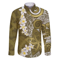 Gold Polynesian Tribal Frangipani Tropical Vibe Family Matching Tank Maxi Dress and Hawaiian Shirt LT14 Dad's Shirt - Long Sleeve Gold - Polynesian Pride