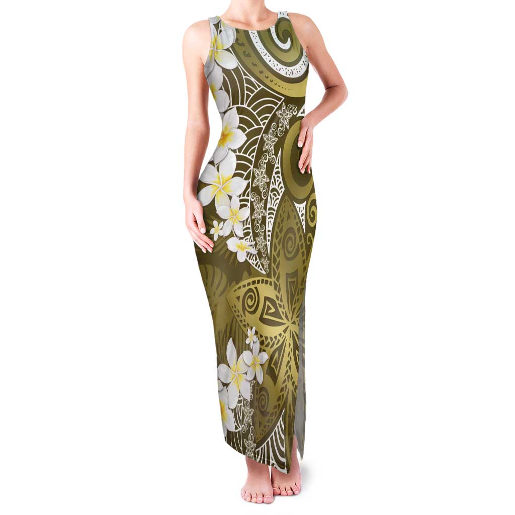 Gold Polynesian Tribal Frangipani Tropical Vibe Family Matching Tank Maxi Dress and Hawaiian Shirt LT14 Mom's Dress Gold - Polynesian Pride
