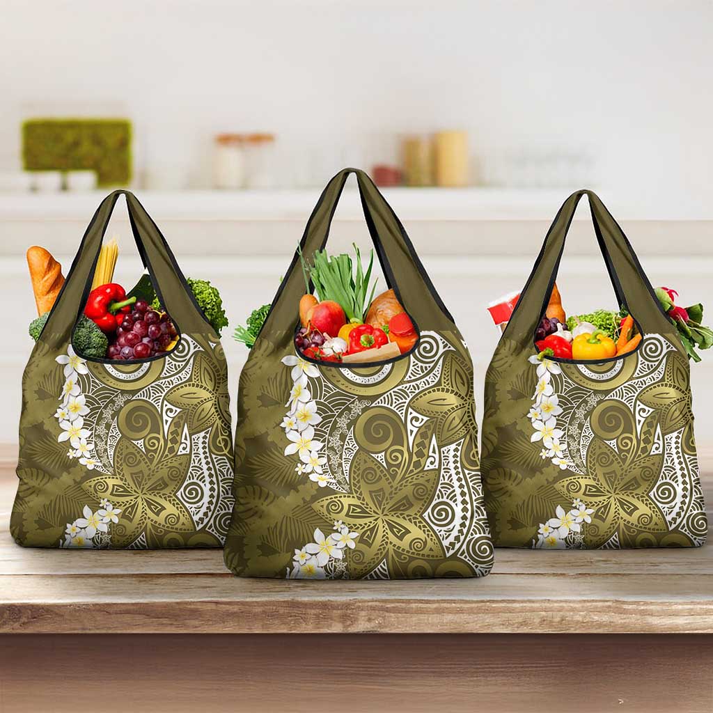 Gold Polynesian Tribal Frangipani Tropical Vibe Grocery Bag