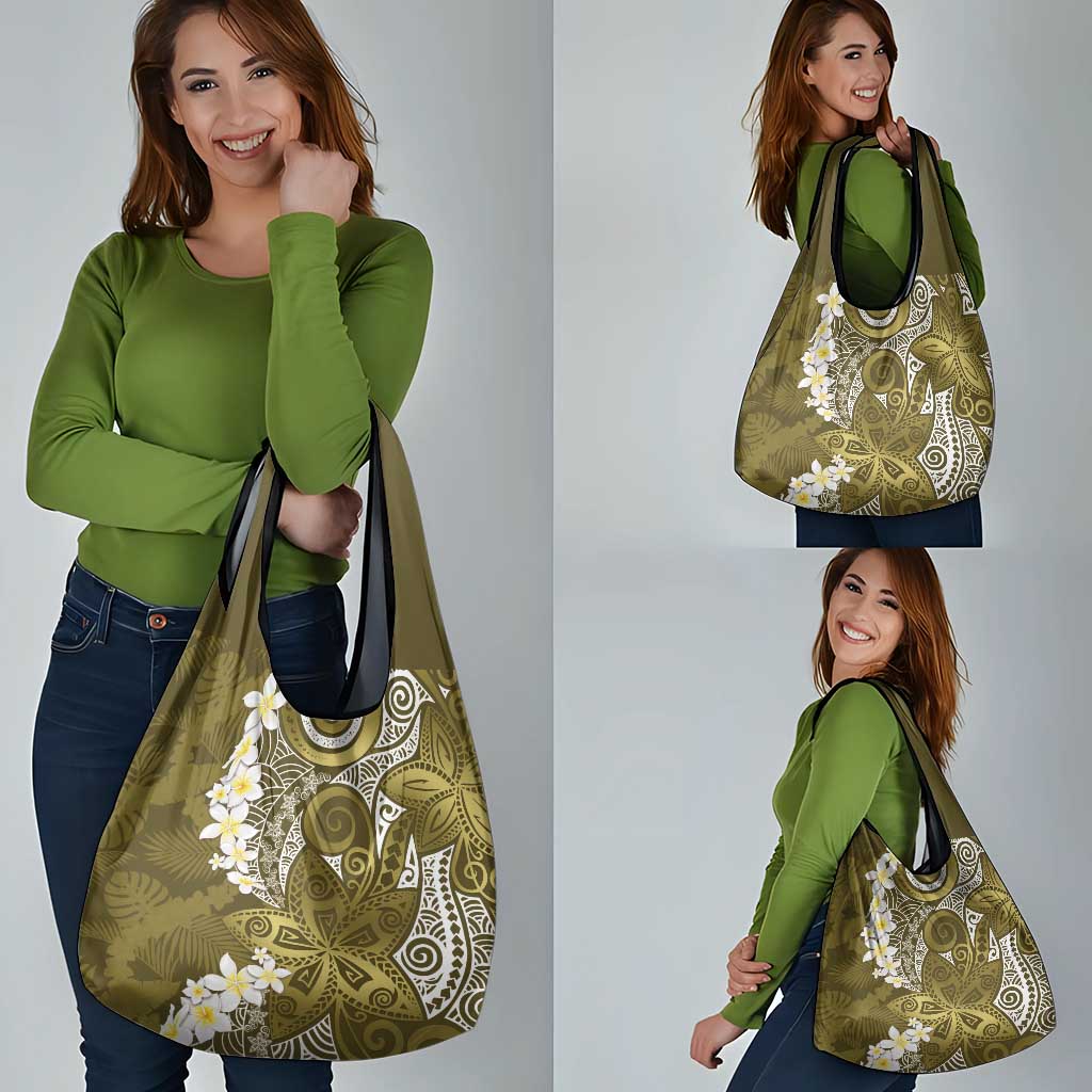 Gold Polynesian Tribal Frangipani Tropical Vibe Grocery Bag