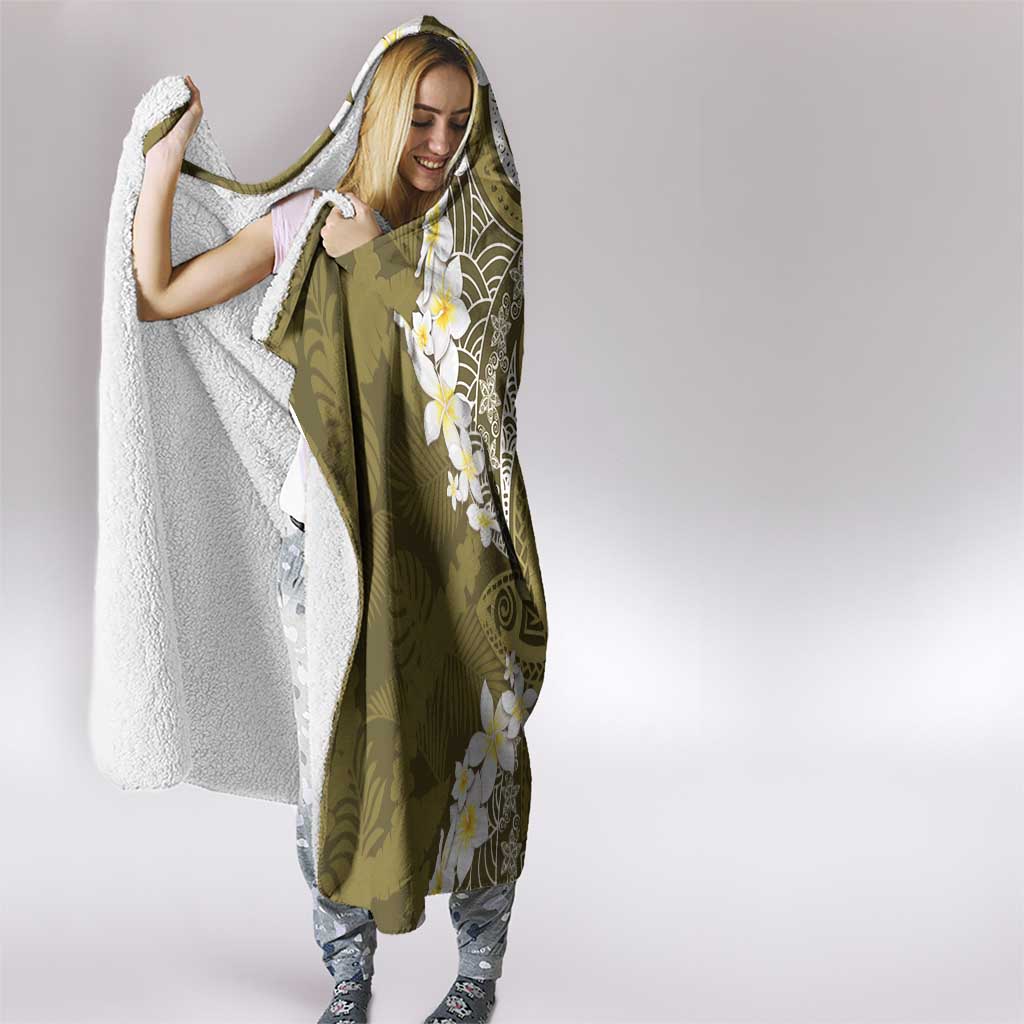 Gold Polynesian Tribal Frangipani Tropical Vibe Hooded Blanket