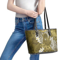 Gold Polynesian Tribal Frangipani Tropical Vibe Leather Tote Bag