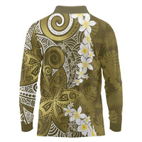 Gold Polynesian Tribal Frangipani Tropical Vibe Long Sleeve Polo Shirt