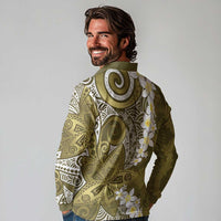 Gold Polynesian Tribal Frangipani Tropical Vibe Long Sleeve Polo Shirt