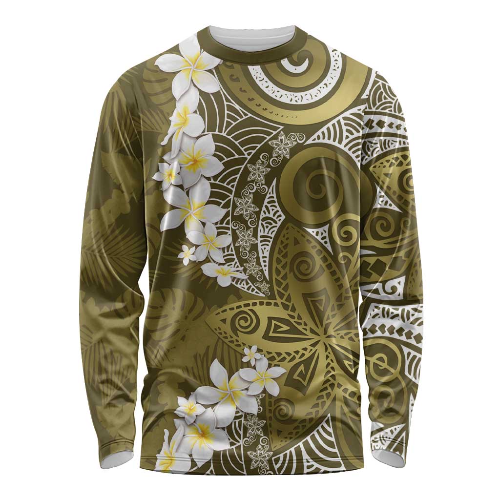 Gold Polynesian Tribal Frangipani Tropical Vibe Long Sleeve Shirt