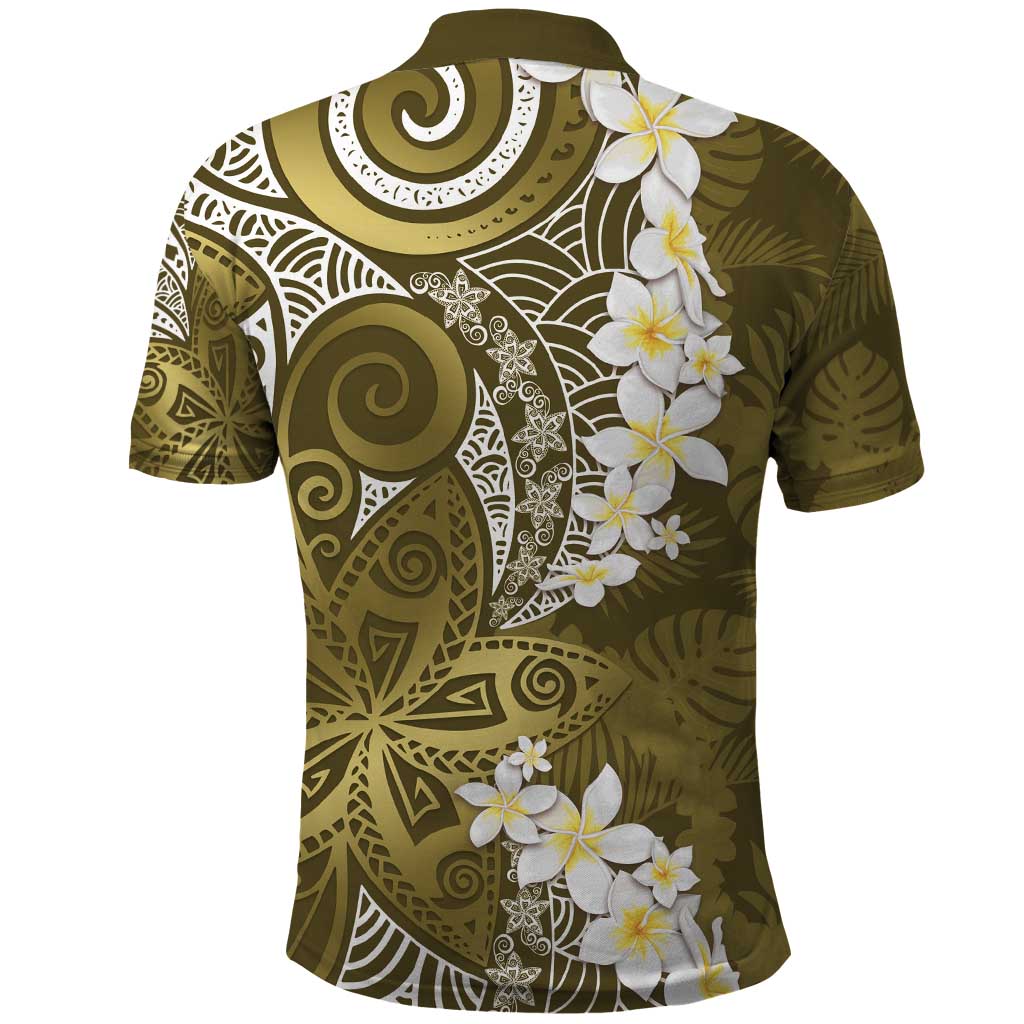 Gold Polynesian Tribal Frangipani Tropical Vibe Polo Shirt