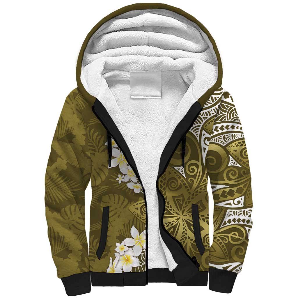 Gold Polynesian Tribal Frangipani Tropical Vibe Sherpa Hoodie