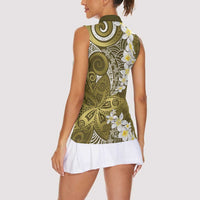Gold Polynesian Tribal Frangipani Tropical Vibe Women Sleeveless Polo Shirt