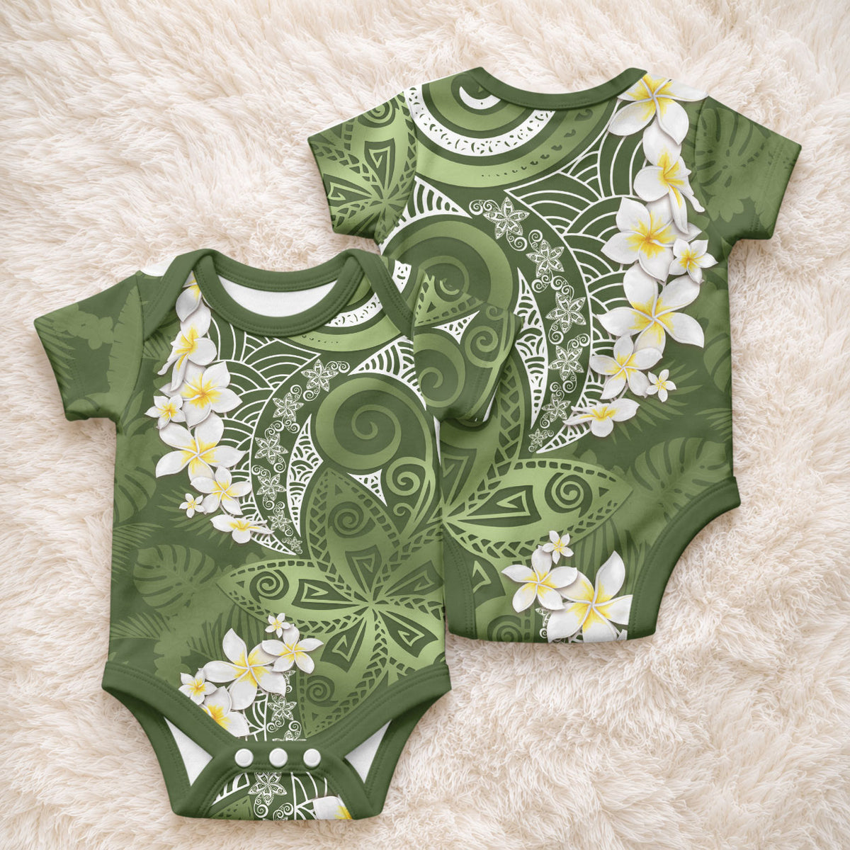 Green Polynesian Tribal Frangipani Tropical Vibe Baby Onesie LT14 - Polynesian Pride