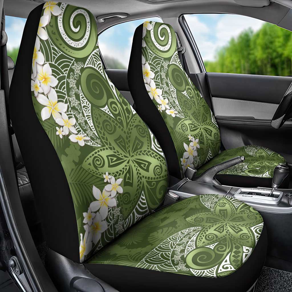 Green Polynesian Tribal Frangipani Tropical Vibe Car Seat Cover