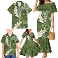 Green Polynesian Tribal Frangipani Tropical Vibe Family Matching Mermaid Dress and Hawaiian Shirt LT14 - Polynesian Pride