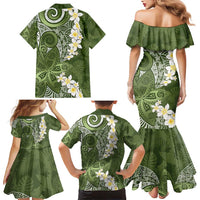 Green Polynesian Tribal Frangipani Tropical Vibe Family Matching Mermaid Dress and Hawaiian Shirt LT14 - Polynesian Pride