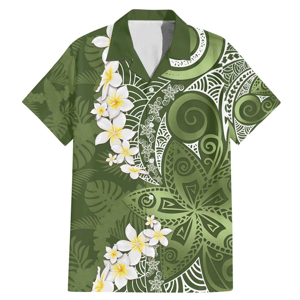 Green Polynesian Tribal Frangipani Tropical Vibe Family Matching Mermaid Dress and Hawaiian Shirt LT14 Dad's Shirt - Short Sleeve Green - Polynesian Pride