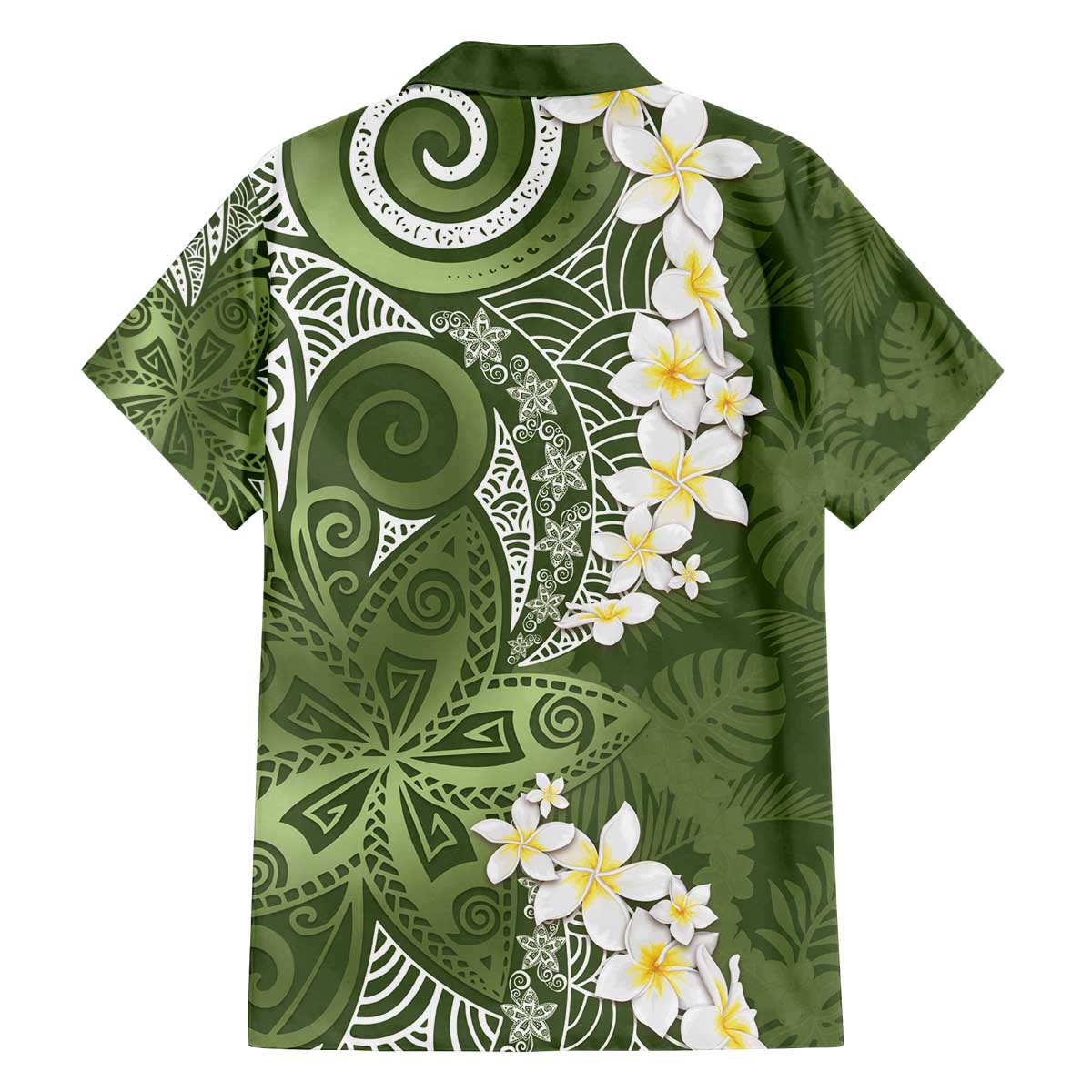 Green Polynesian Tribal Frangipani Tropical Vibe Family Matching Off The Shoulder Long Sleeve Dress and Hawaiian Shirt LT14 - Polynesian Pride