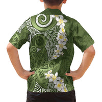 Green Polynesian Tribal Frangipani Tropical Vibe Family Matching Puletasi and Hawaiian Shirt LT14 - Polynesian Pride