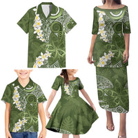 Green Polynesian Tribal Frangipani Tropical Vibe Family Matching Puletasi and Hawaiian Shirt LT14 - Polynesian Pride