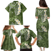 Green Polynesian Tribal Frangipani Tropical Vibe Family Matching Puletasi and Hawaiian Shirt LT14 - Polynesian Pride