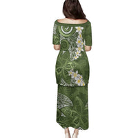 Green Polynesian Tribal Frangipani Tropical Vibe Family Matching Puletasi and Hawaiian Shirt LT14 - Polynesian Pride