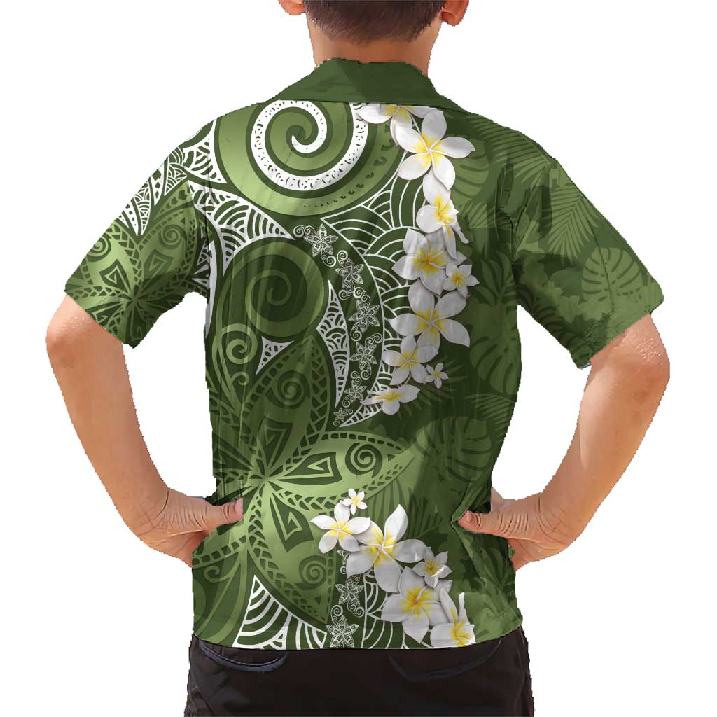 Green Polynesian Tribal Frangipani Tropical Vibe Family Matching Short Sleeve Bodycon Dress and Hawaiian Shirt LT14 - Polynesian Pride