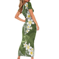 Green Polynesian Tribal Frangipani Tropical Vibe Family Matching Short Sleeve Bodycon Dress and Hawaiian Shirt LT14 - Polynesian Pride