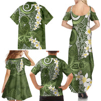 Green Polynesian Tribal Frangipani Tropical Vibe Family Matching Summer Maxi Dress and Hawaiian Shirt LT14 - Polynesian Pride