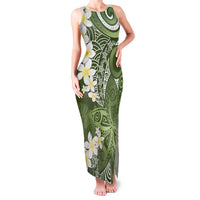 Green Polynesian Tribal Frangipani Tropical Vibe Family Matching Tank Maxi Dress and Hawaiian Shirt LT14 Mom's Dress Green - Polynesian Pride