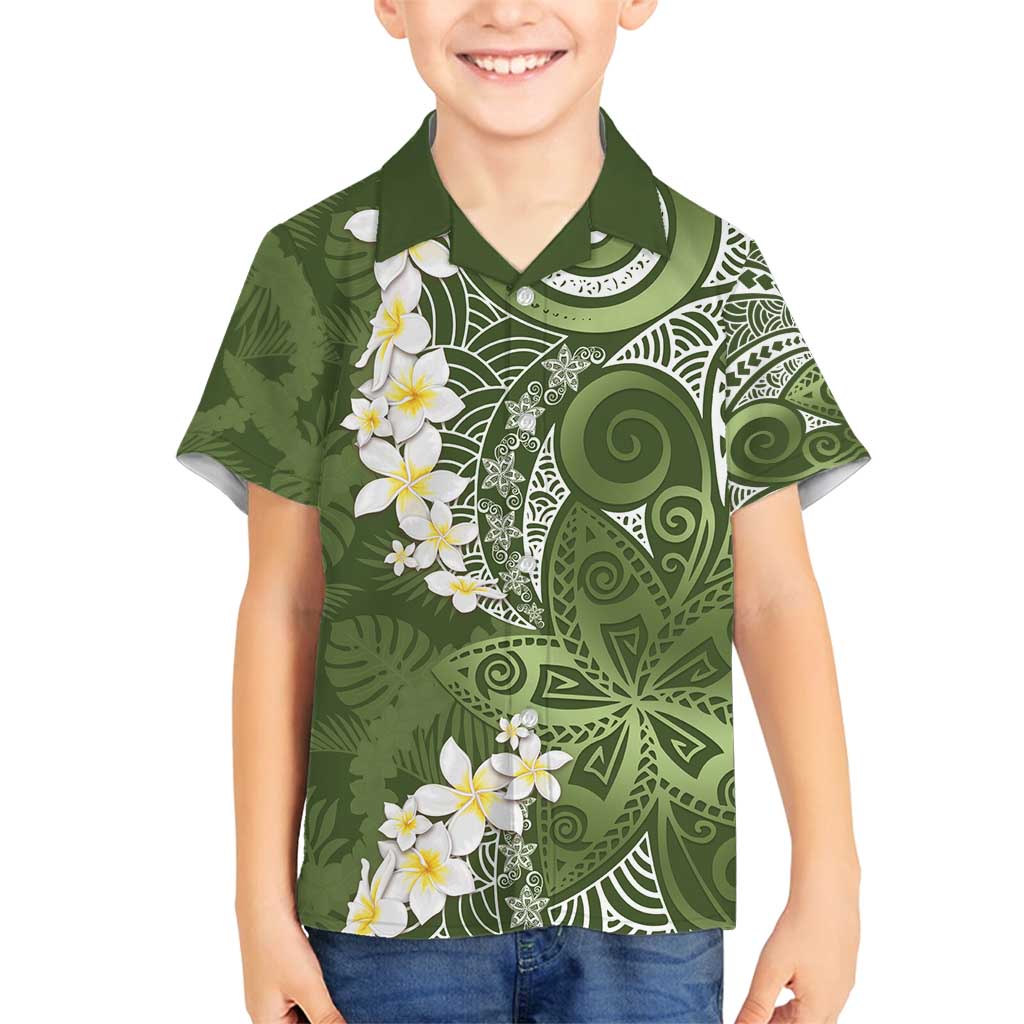 Green Polynesian Tribal Frangipani Tropical Vibe Family Matching Tank Maxi Dress and Hawaiian Shirt LT14 Son's Shirt Green - Polynesian Pride