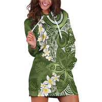Green Polynesian Tribal Frangipani Tropical Vibe Hoodie Dress