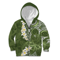 Green Polynesian Tribal Frangipani Tropical Vibe Kid Hoodie LT14 Zip Hoodie Green - Polynesian Pride