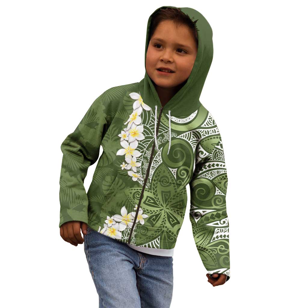 Green Polynesian Tribal Frangipani Tropical Vibe Kid Hoodie LT14 - Polynesian Pride