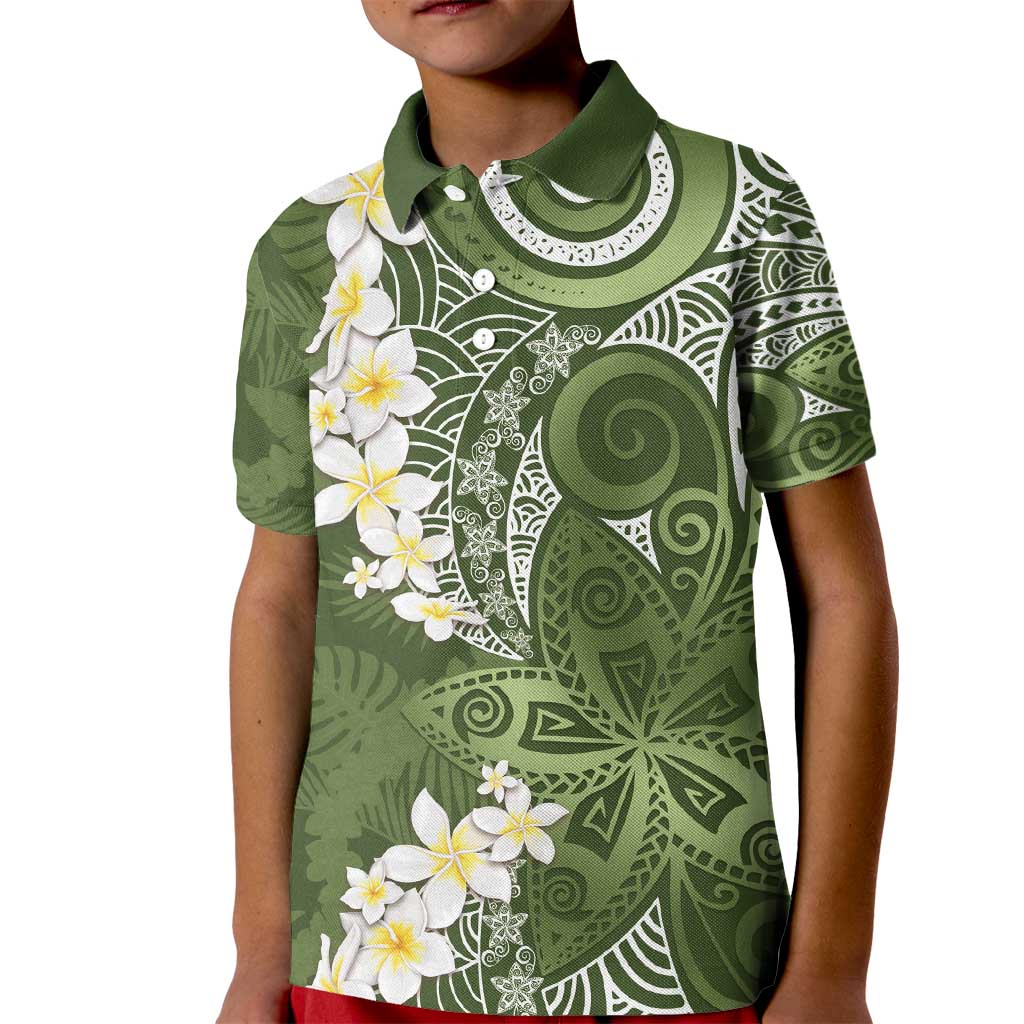 Green Polynesian Tribal Frangipani Tropical Vibe Kid Polo Shirt
